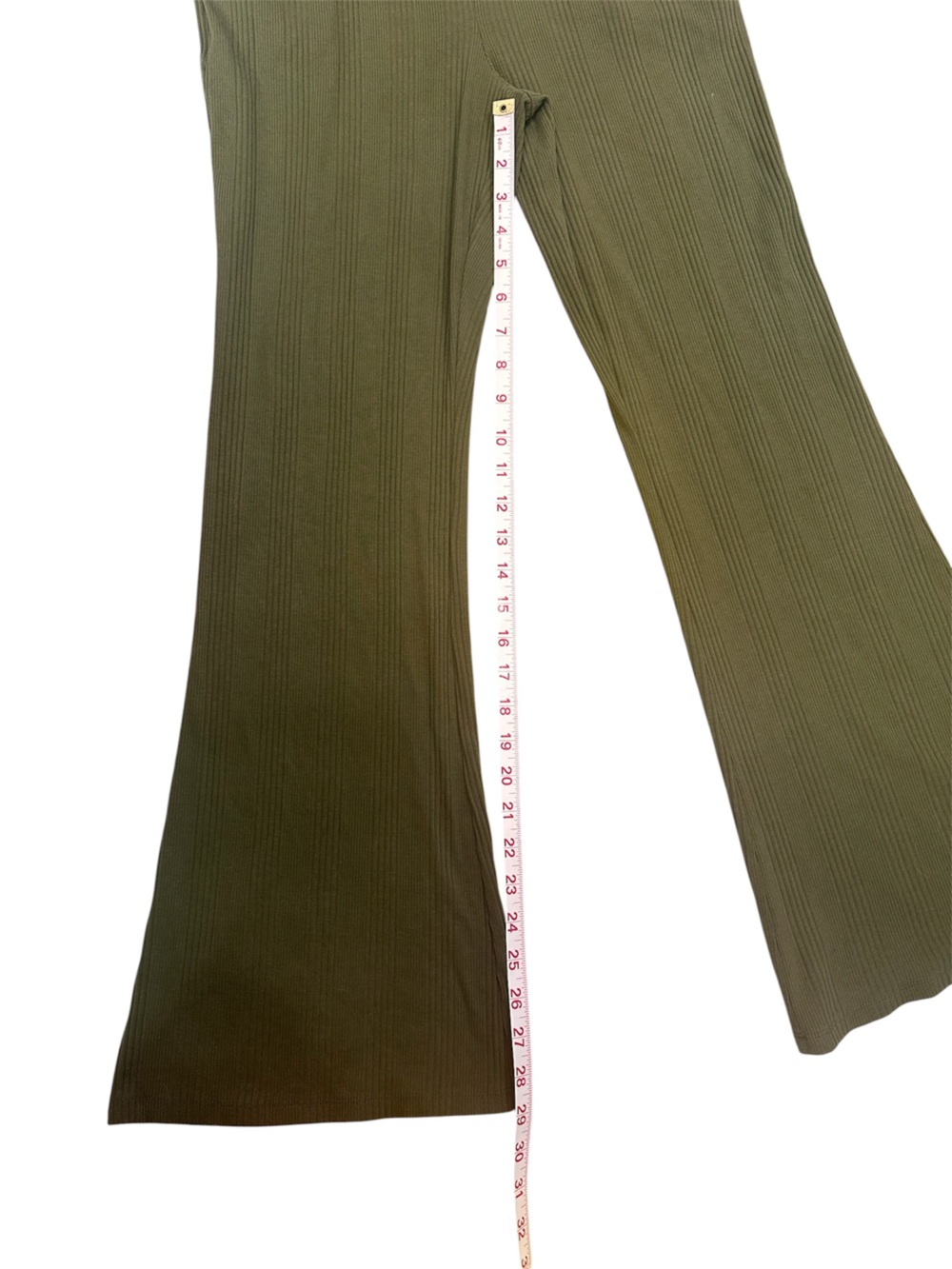 Aerie Kick It Olive Ribbed Crisscross Strap Flare Leg Jumpsuit size L - Picture 2 of 9
